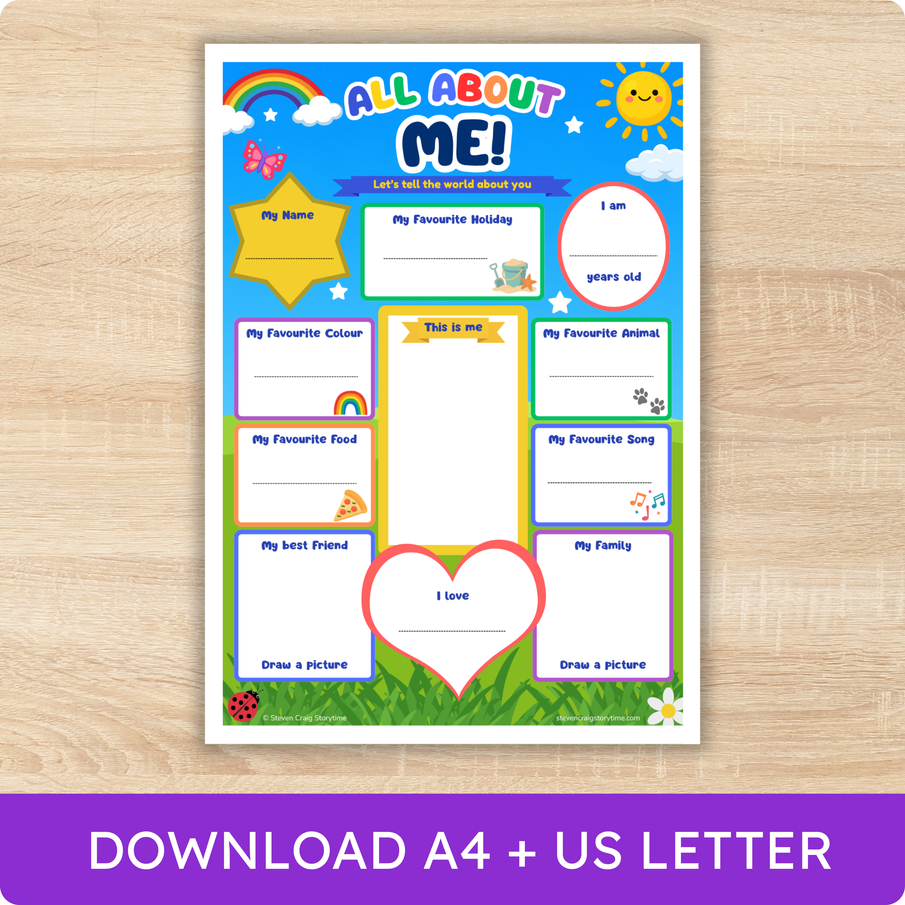 All About Me Printable Activity Sheet for Kids – A4 & US Letter