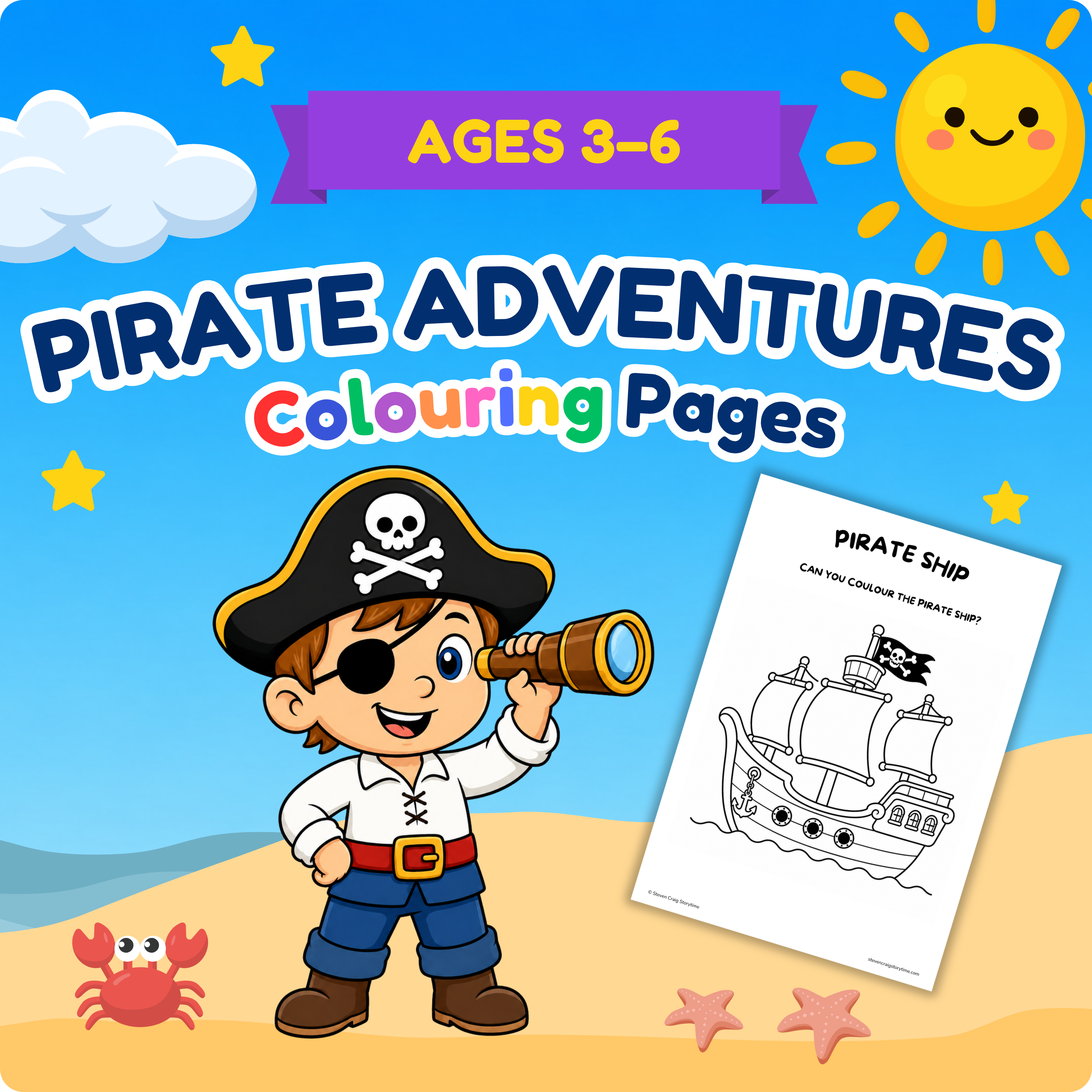 Pirate Adventures Colouring Pages (Ages 3–6)